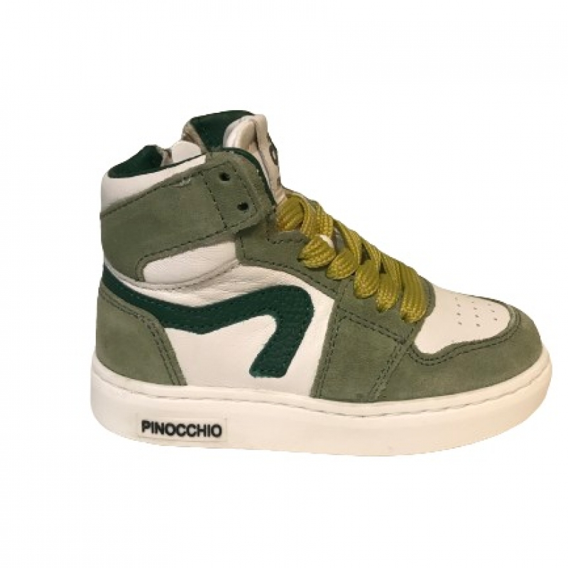 Pinocchio P1665 witte sneaker met groen accent